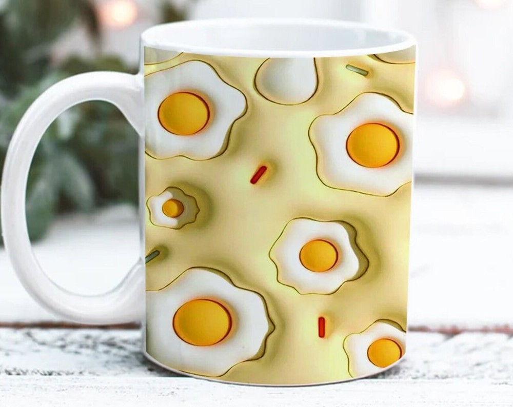 3D Fried Egg Inflated Puff Mug Sublimation Wrap Design