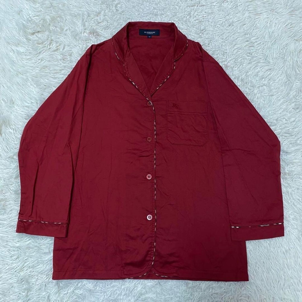 BURBERRY 3/4 Sleeve Shirt Wine Red Shirt Jacket Cotton Women Size M Used
