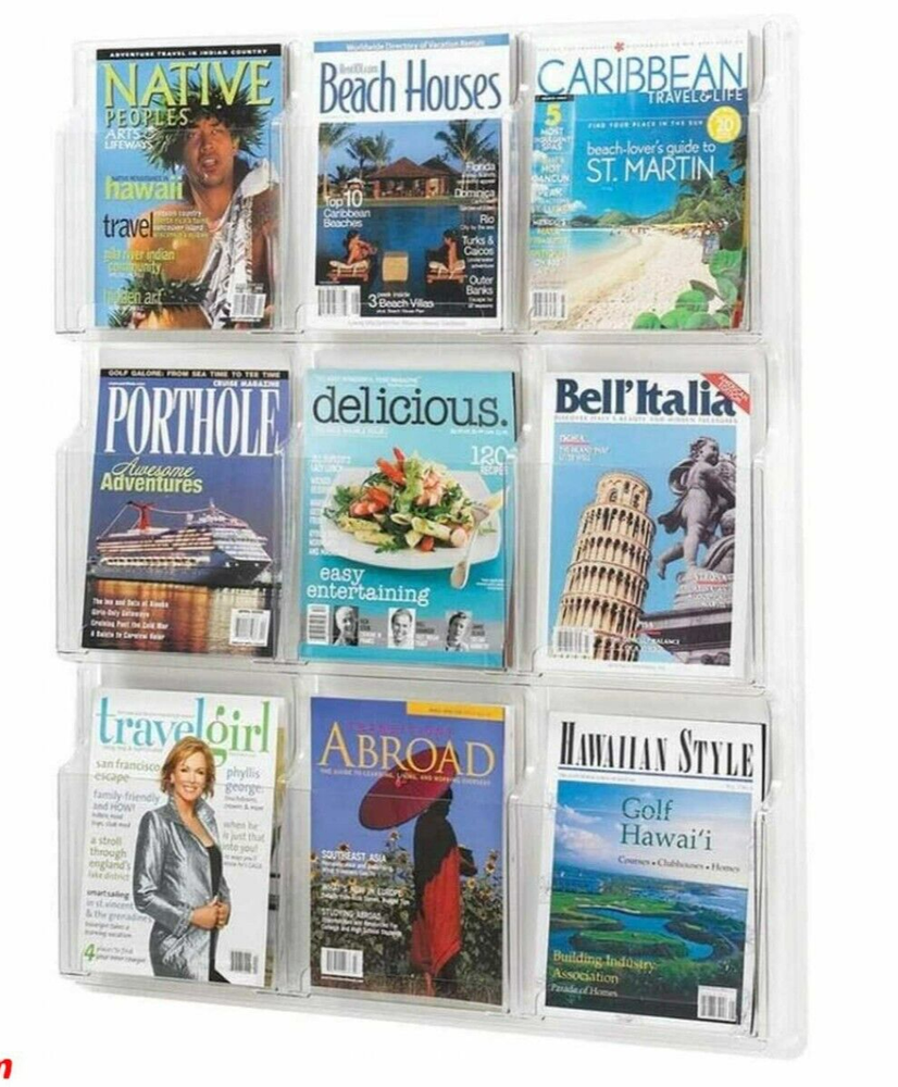 Safco Reveal 9 Magazine Display Clear Flush Wall Mountable - Free Ship