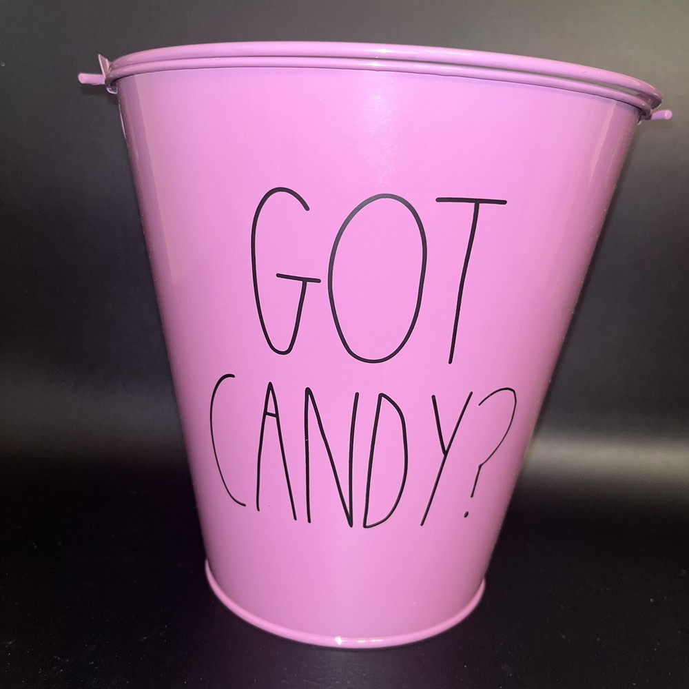 Rae Dunn Metal Bucket Pail Purple Got Candy? Halloween Approx 7.5