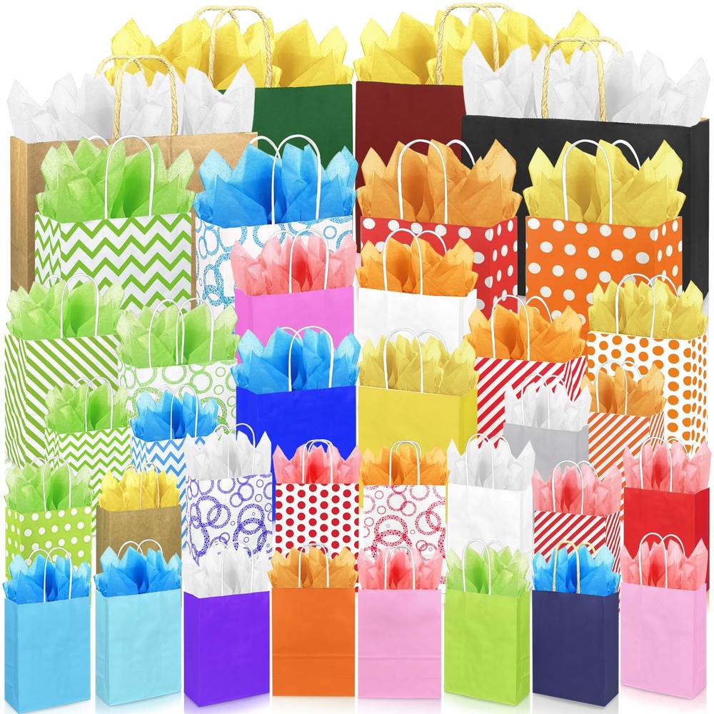 36 PCS Assorted Sizes Gift Bags Bulk Perfect for Weddings Partie and Holidays...
