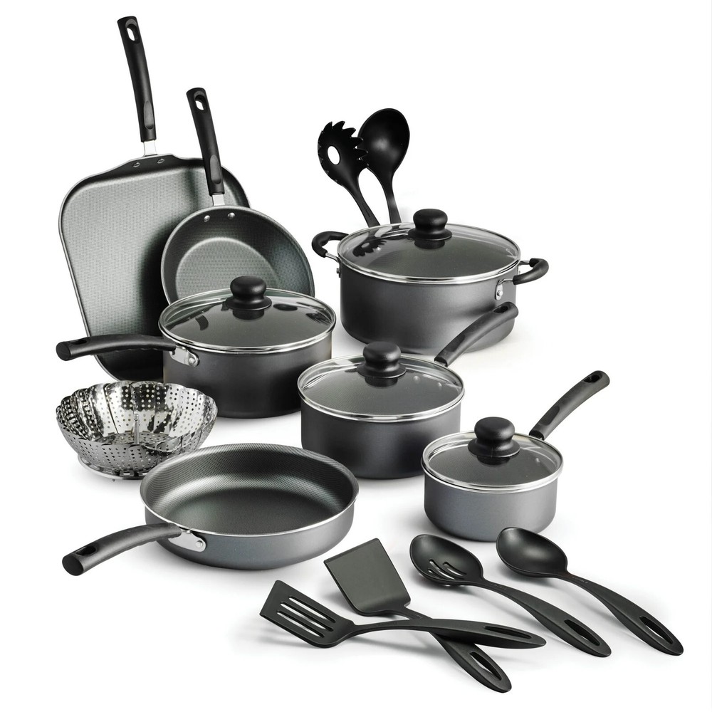 Primaware 18-Piece Non-Stick Cookware Set in Steel Gray for Effortless Cooking