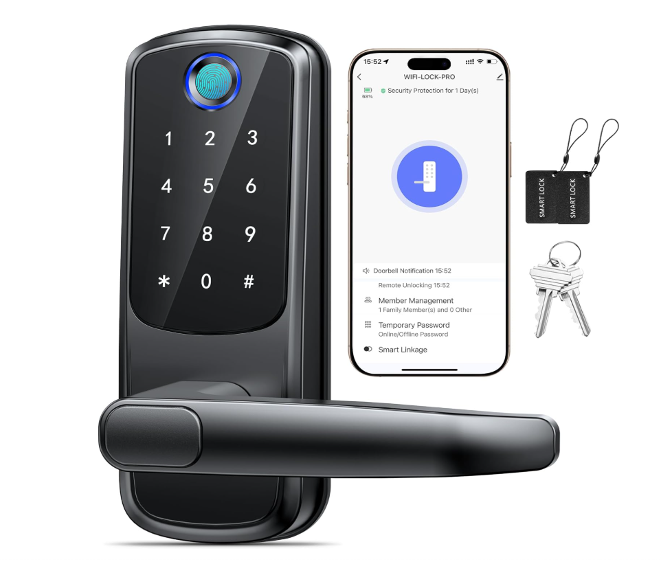 Smart WiFi Fingerprint Deadbolt with Keyless Entry & Handle