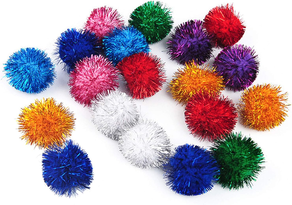 20 Pack 2 Inches Sparkle Balls for Cats, Large Size, Glitter Pom Poms Fuzzy Ball