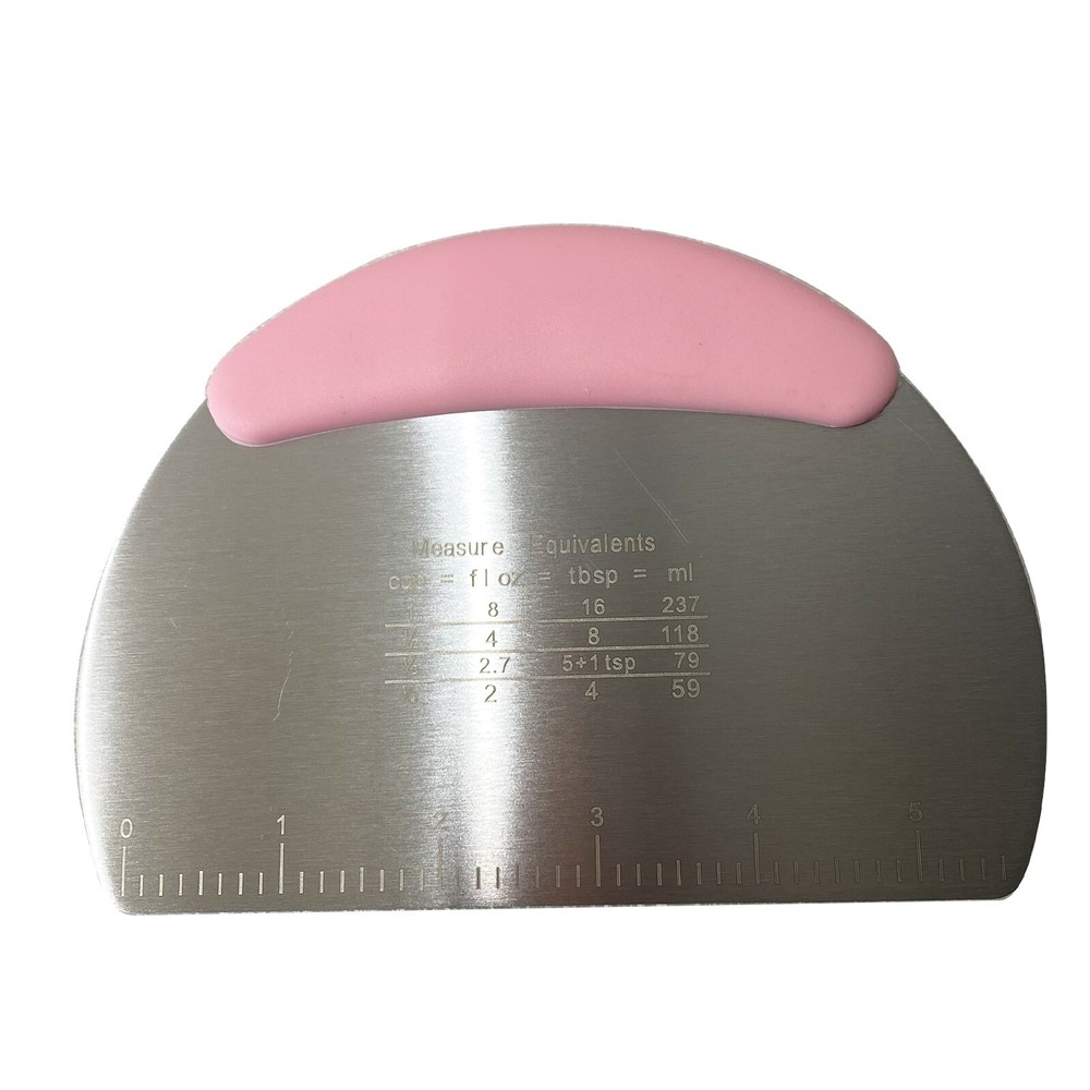 Stainless Steel Dough Scraper Cutter Non Slip Pink Grip Baking Tool