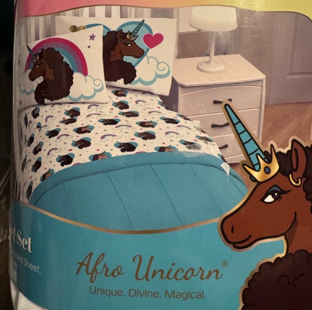 Twin Afro Unicorn Kids' Sheet Set Beautiful Multicolor Super Soft Sheets