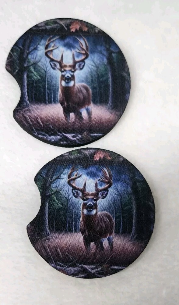 Big Buck In The Woods Set Of 2 Neoprene Car Coasters
