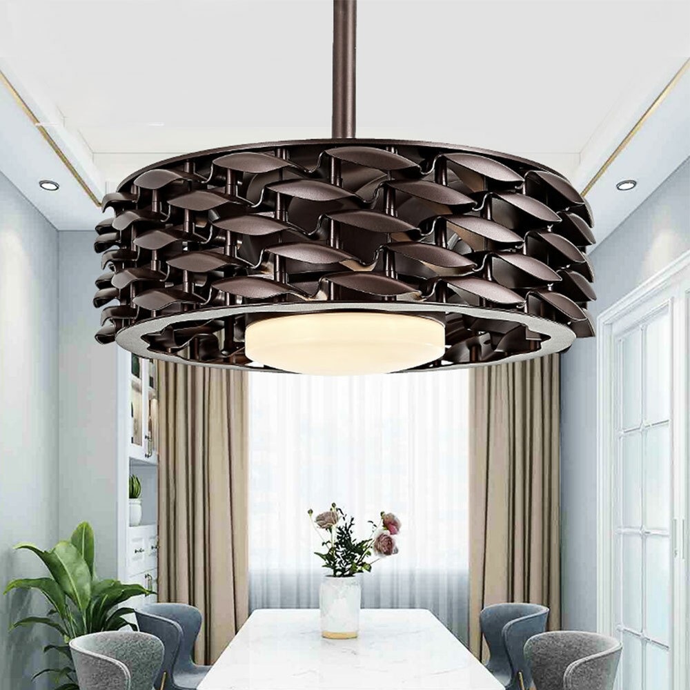 Bladeless Ceiling Fan with 22 Inch LED Light 3 Speeds Remote Control 110V Modern Chandelier  