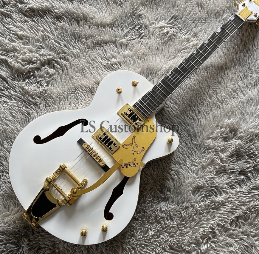 G6136T White Falcon Electric Guitar Gold Hardware 6 String Hollow Body HH Pickup