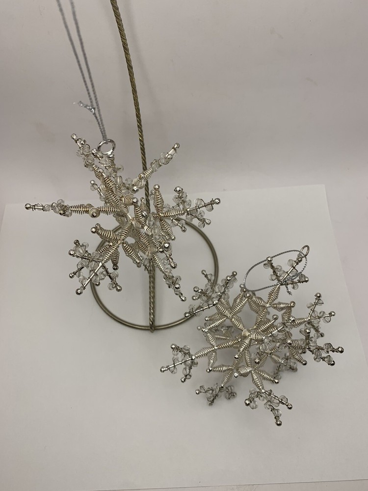 Crystal Plastic Beads and Wire 3D Star Snowflake Christmas Ornaments Lot of 2