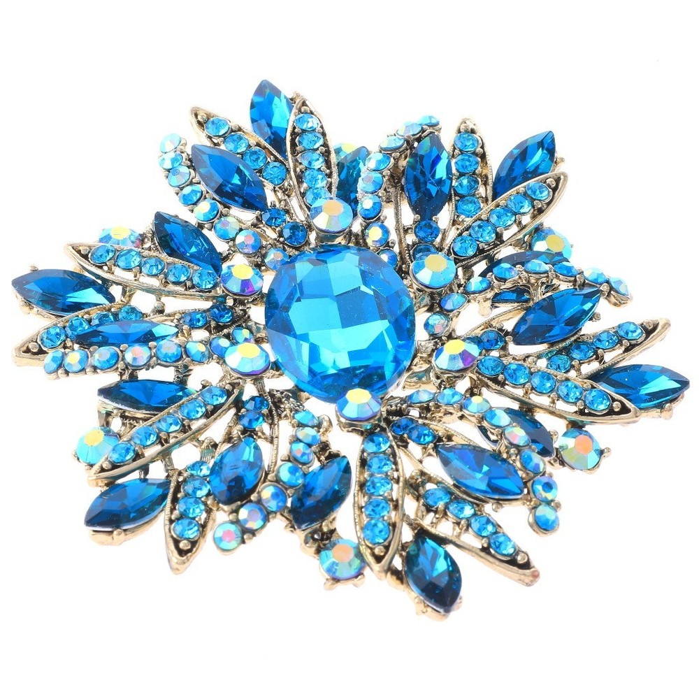 Antique Gold  Tone Metal Flower Brooch With Rhinestone P1041-GTQ