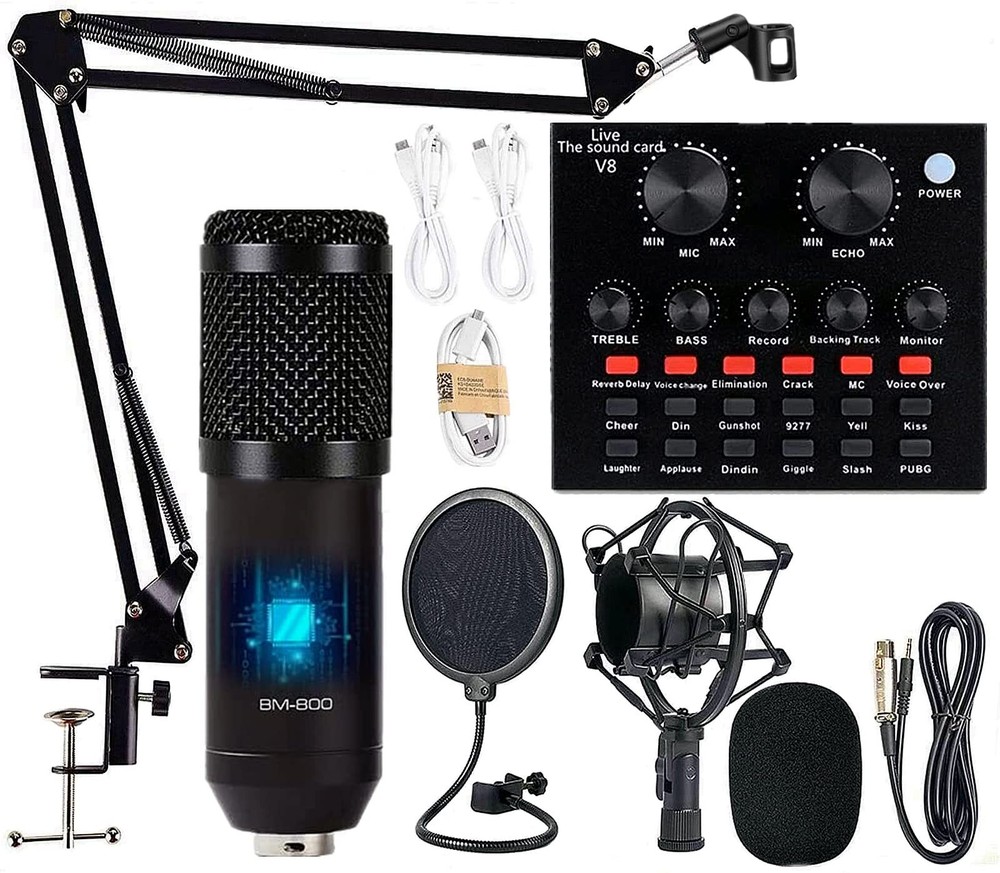 Podcast Equipment Bundle, BM-800 Mic Kit with Live Sound Card, Adjustable Mic...