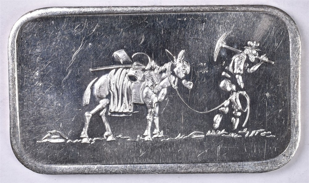 Vintage SilverTowne Prospector & Mule 1 oz Silver Bar 0.999