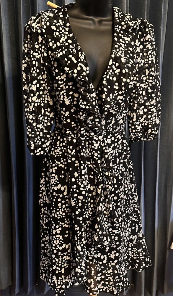 Women's Animal  Print Layered Flowy Dress Multicolor: Black White S