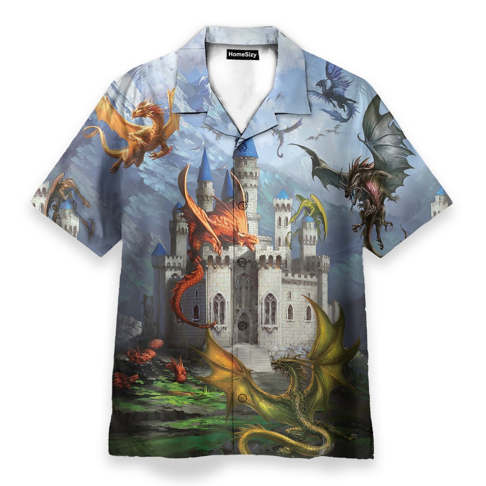 Fantasy Dragons On The Castle   Hawaiian Shir