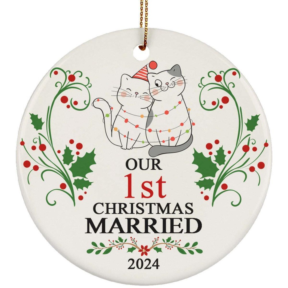 Our 1st Years Christmas Married Ornament Gift 1 Anniversary With Cat Couple