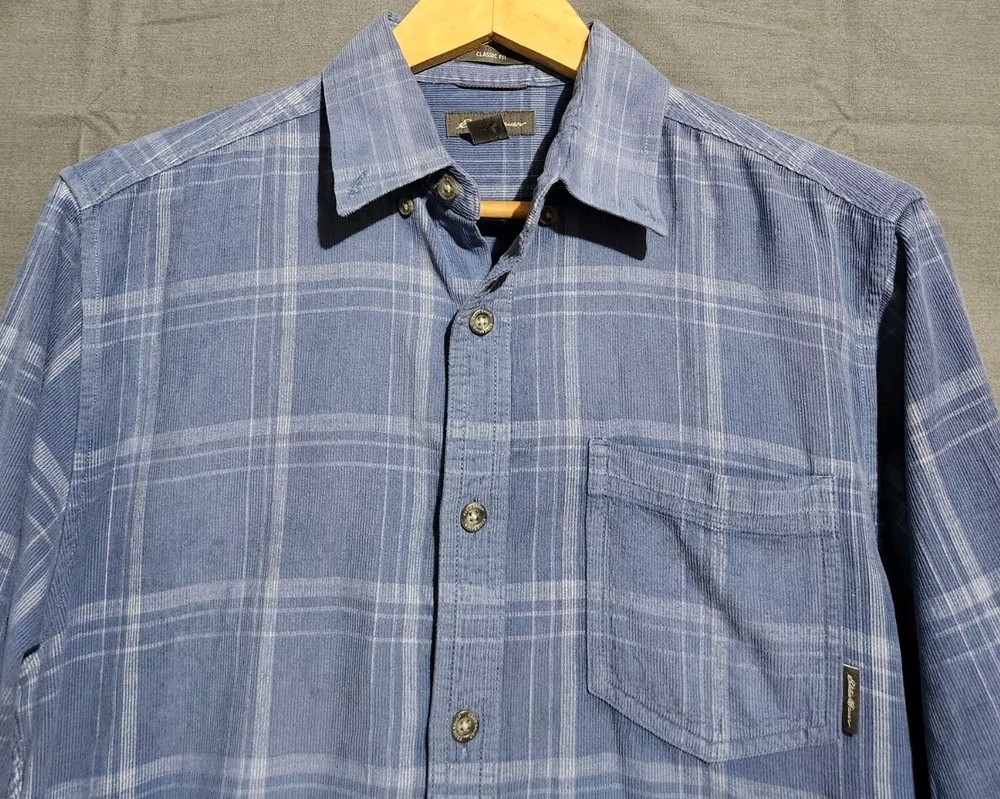 Eddie Bauer Shirt Mens S Classic Corduroy Plaid Long Sleeve Lightweight Hiking