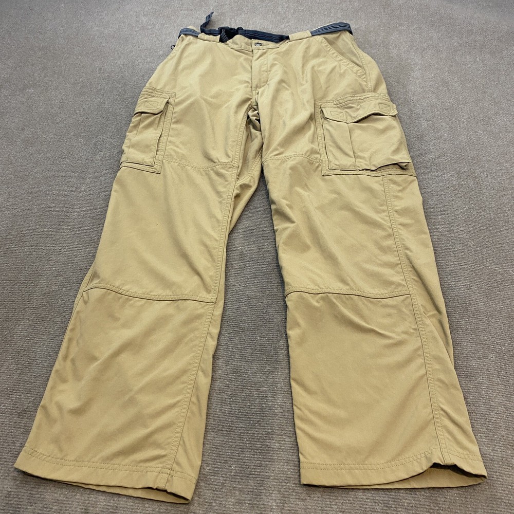 Duluth Trading Belted Cargo Pants Mens Size Large Lx32 34x32 Tan Nylon Stretch