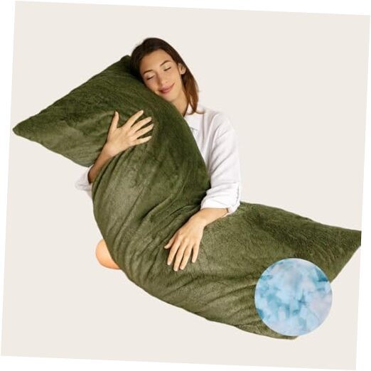 Full Body Pillow, Soft & Fluffy Long Pillow for Side Rabbit Fleece Sage Green