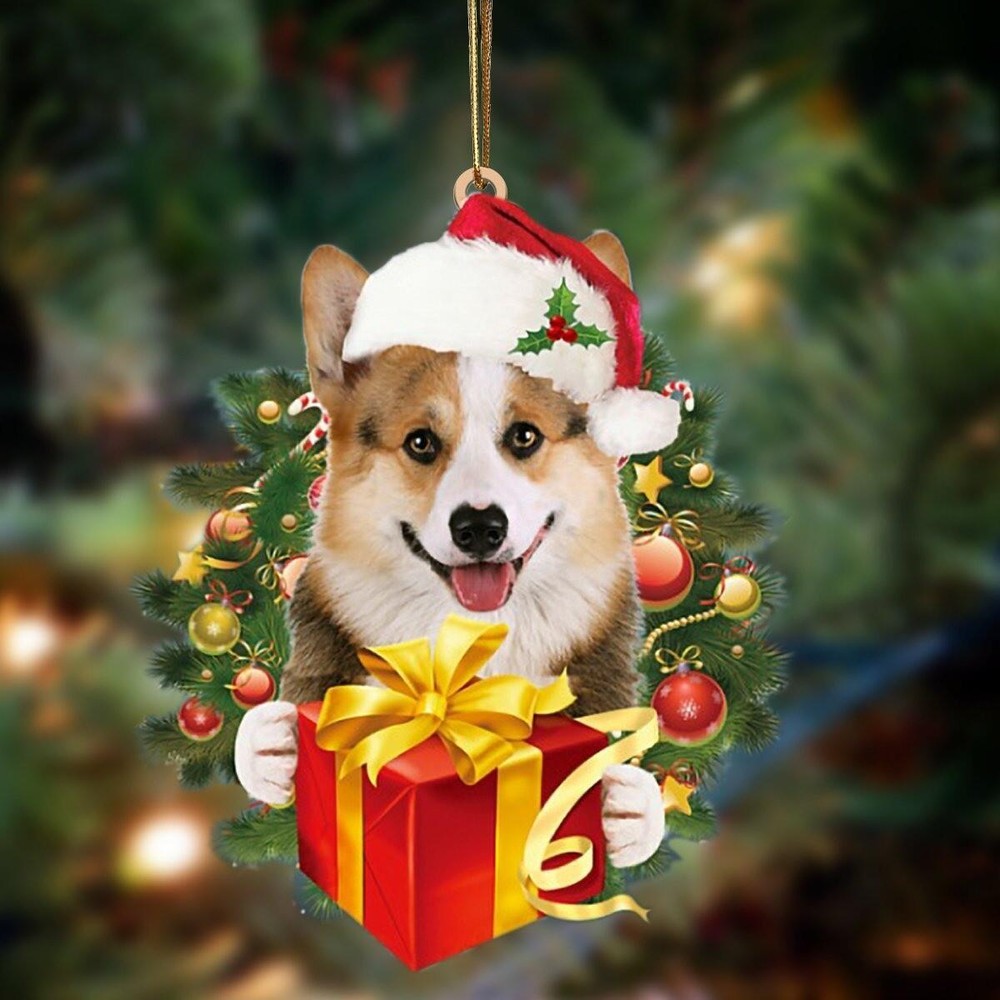 Lovely Corgi Dog Christmas Flat Ornament  Corgi Dog Hanging Ornament Xmas Gift