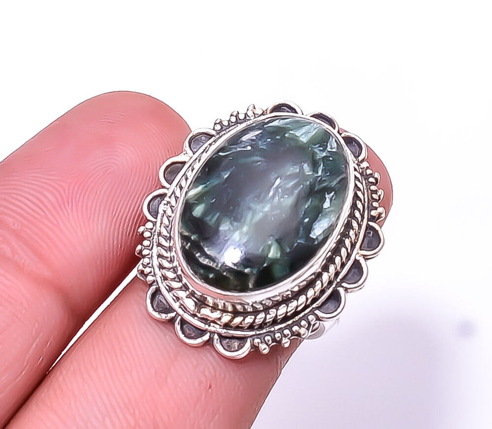 Seraphinite - Russia Fine Art Oxidised 925 Sterling Silver Ring S.6.5 R943221714