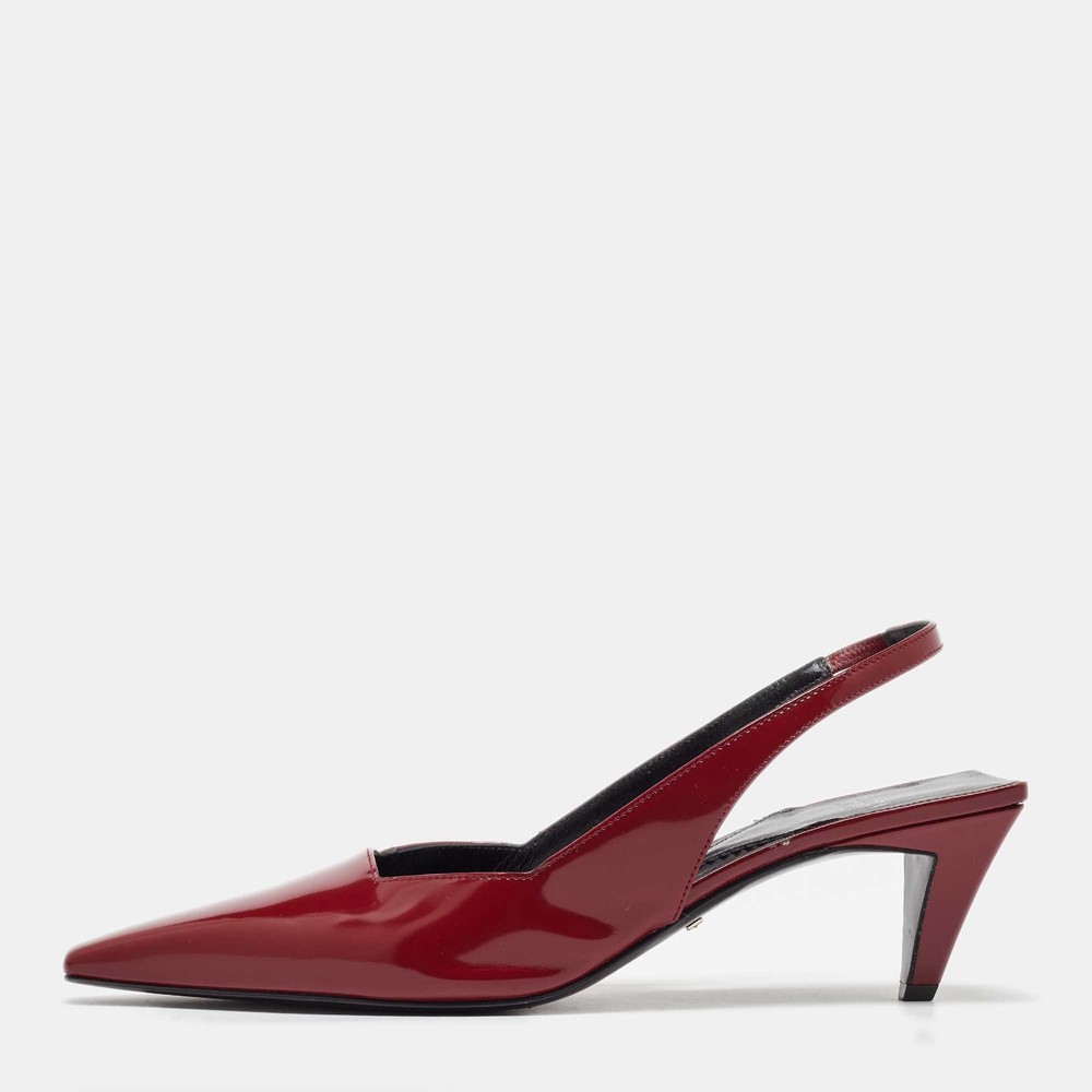 Gucci Burgundy Patent Leather Slingback Heels Size 38
