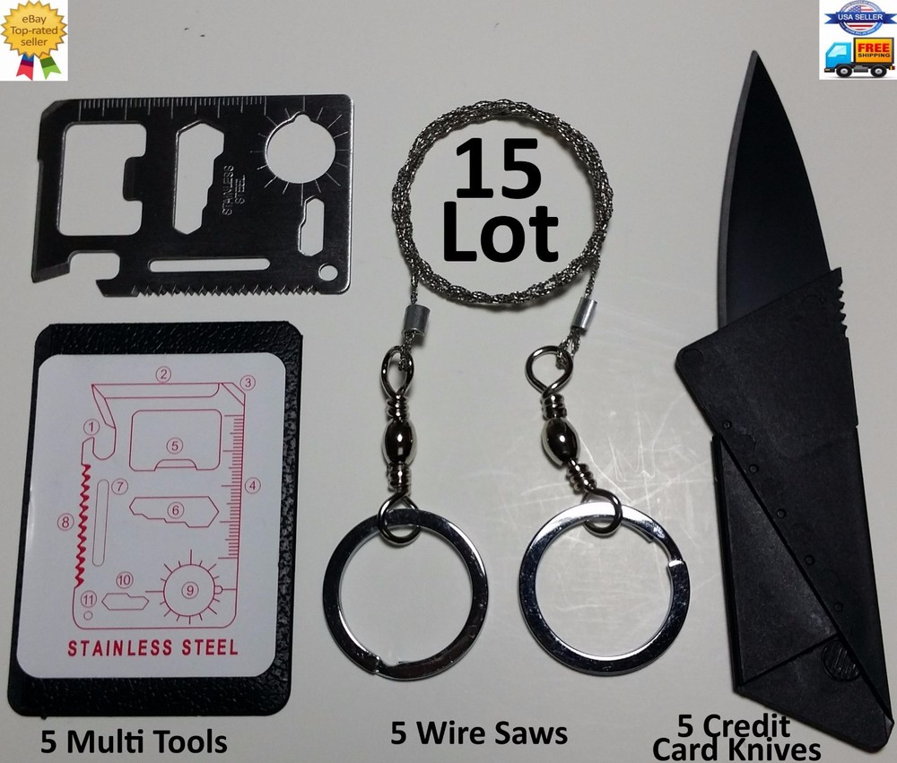 Credit Card Knives 11 in 1 Multi tool wallet pocket survival Wire Saw 15 Lot-image