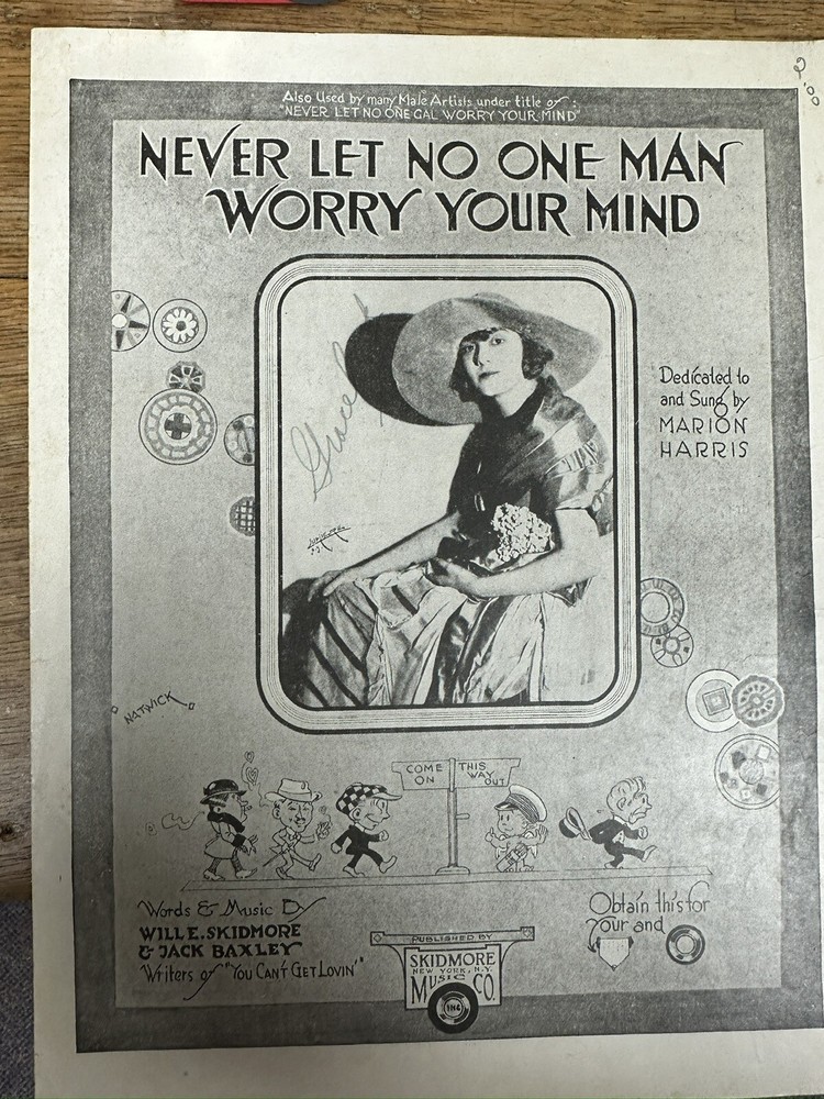 K 1920 MARION HARRIS ragtime sheet music WORRY YOUR MIND