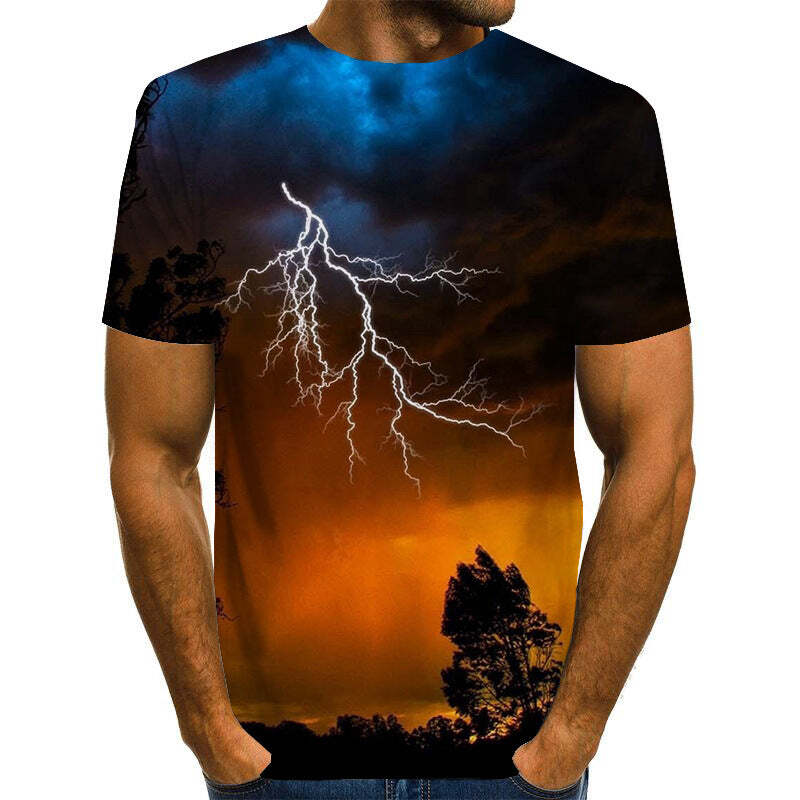 Lightning Tree 3D Print T-shirt Men Casual T-shirt