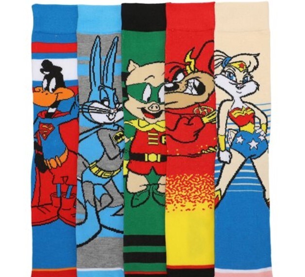 WB 100 Looney Tunes Justice League Mens Crew Socks 5 Pack New