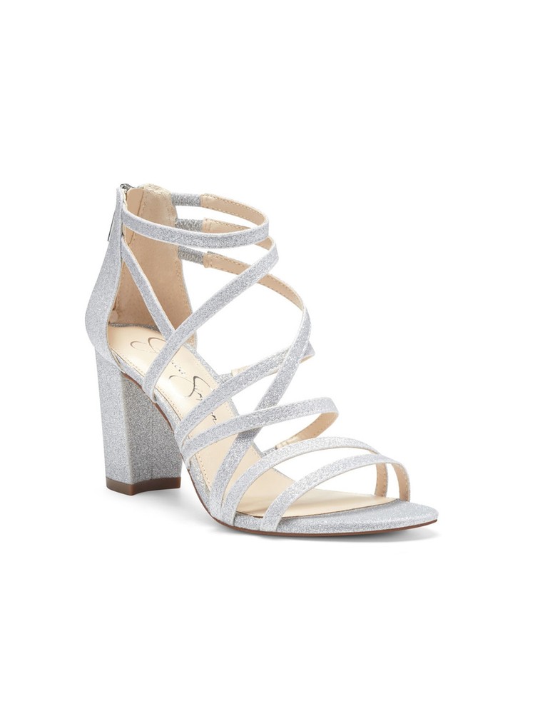 JESSICA SIMPSON Womens Silver Sparkle Stassey Open Heeled Sandal 5.5 M