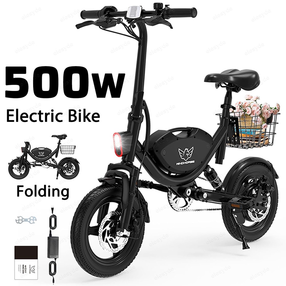 Peak 710W 14 Folding Electric Bike with Basket 22MPH Commuter Ebike