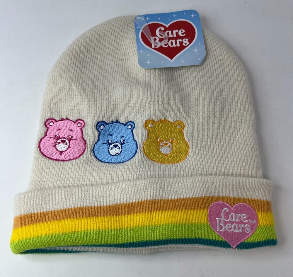 NWT Cream Care Bears Embroidered Knit Beanie Hat One Size