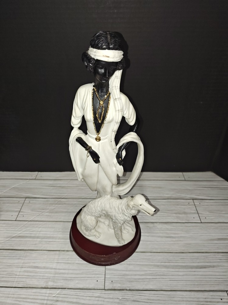 La Verona African American Lady & Dog Art Deco Elegant Sculpture Vintage 15”