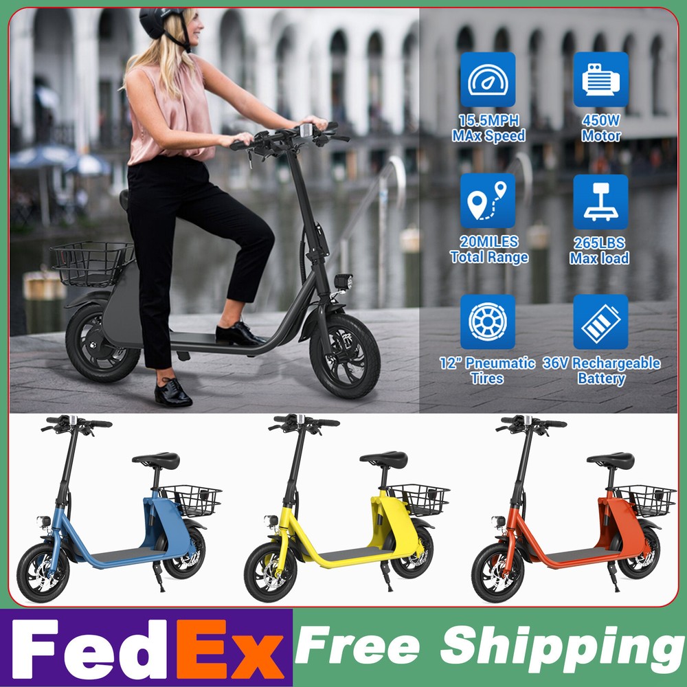 450W Foldable Electric Scooter with Seat and Basket for Urban Commuting