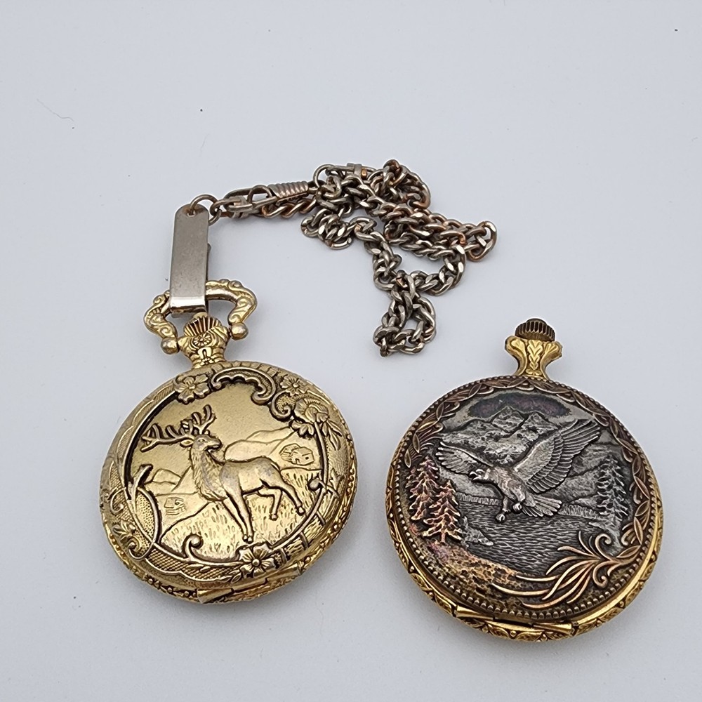 Milan Majestron Gold Tone Pocket Watches Deer Eagle CRAFT REPAIR Theatre Prop 2