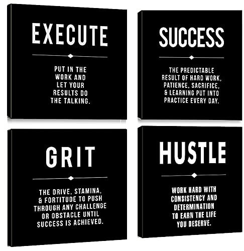 Motivational Grit Success Execute Hustle Quotes Canvas Wall Art -Inspirationa...