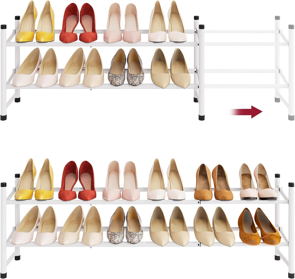 Adjustable 2-Tier Expandable Shoe Rack for Closet 28-41 Inches Stackable Shoe Shelf
