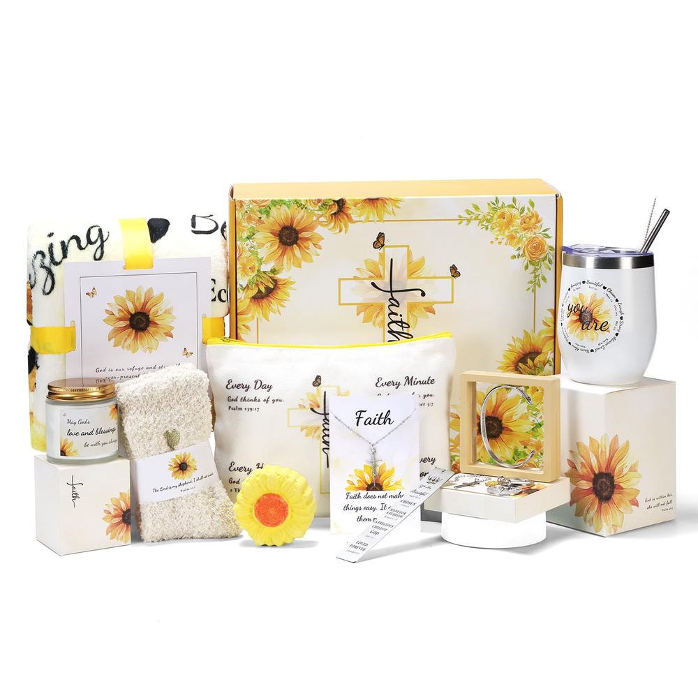 Christian Sunflower Gifts for Women,11Pc Religious Faith Gifts,Inspirational Cat