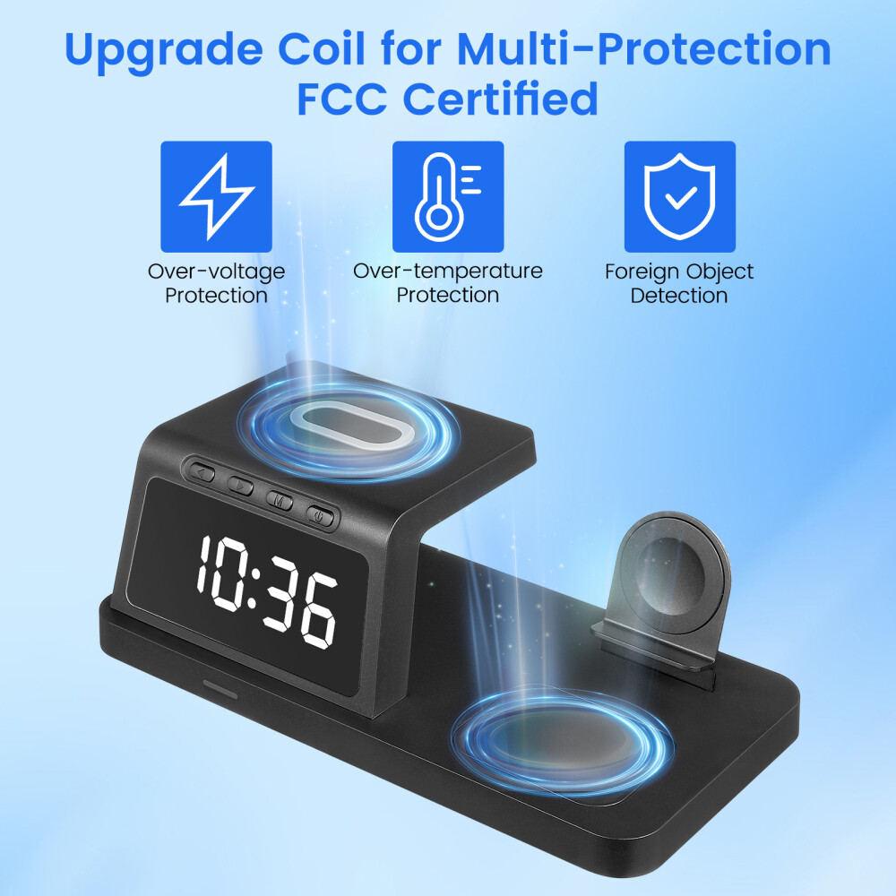 Phone Holder for Wireless Charger LED Clock Multifunctional