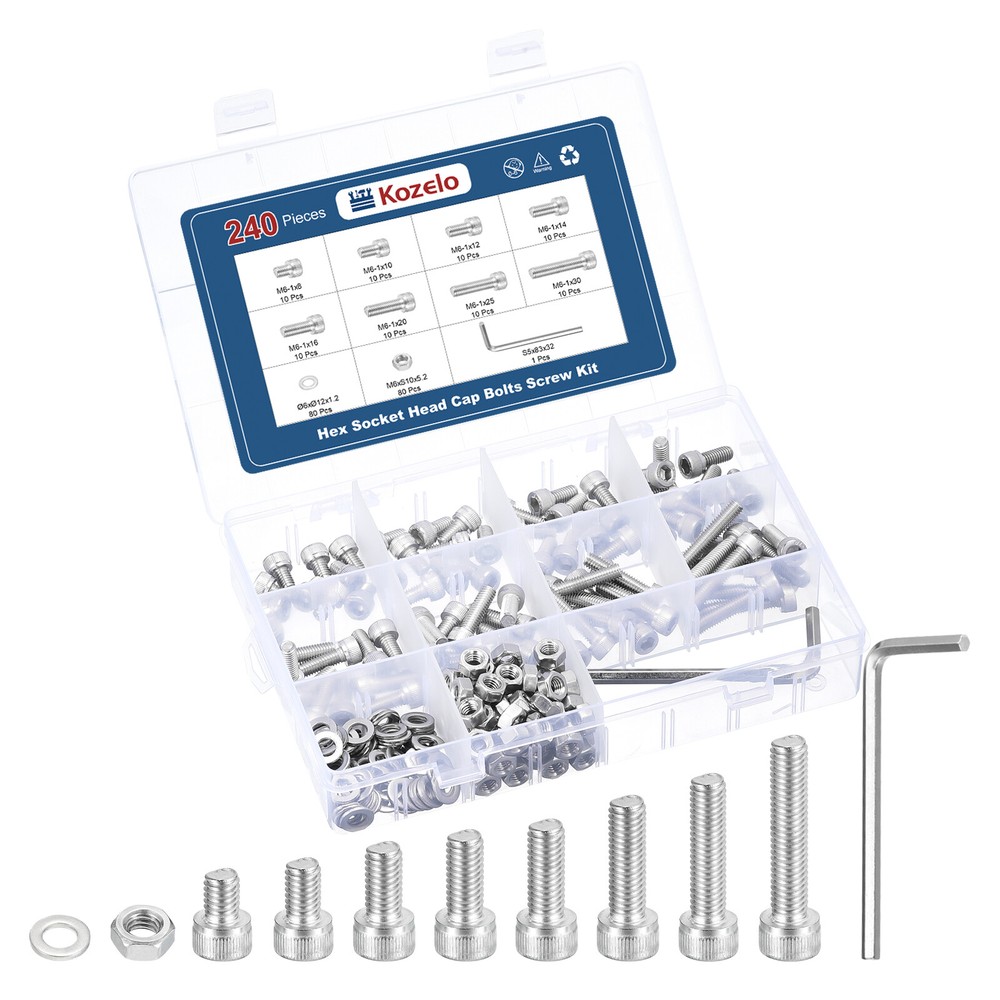 240pcs M6 Socket Head Cap Screws Bolts Nuts Kit, 304 Stainless Steel