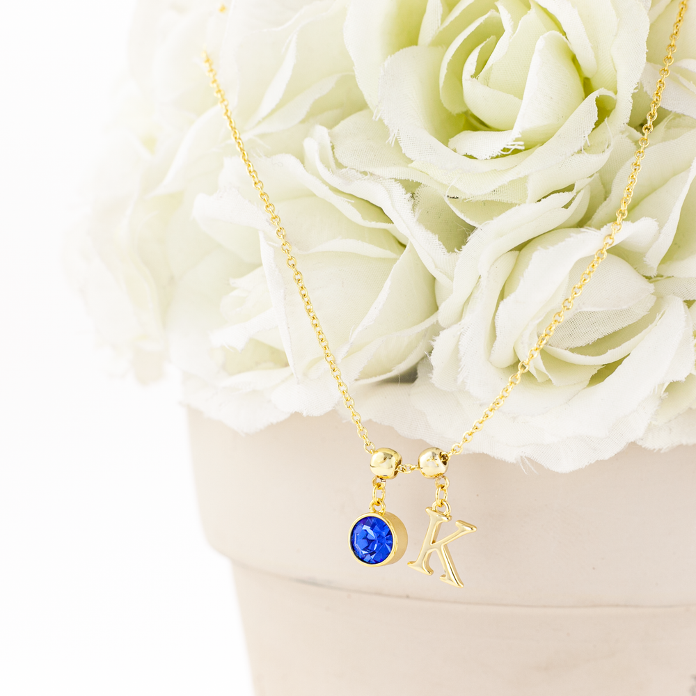 Custom Birthstone & Initial Necklace in Gold or Silver-image