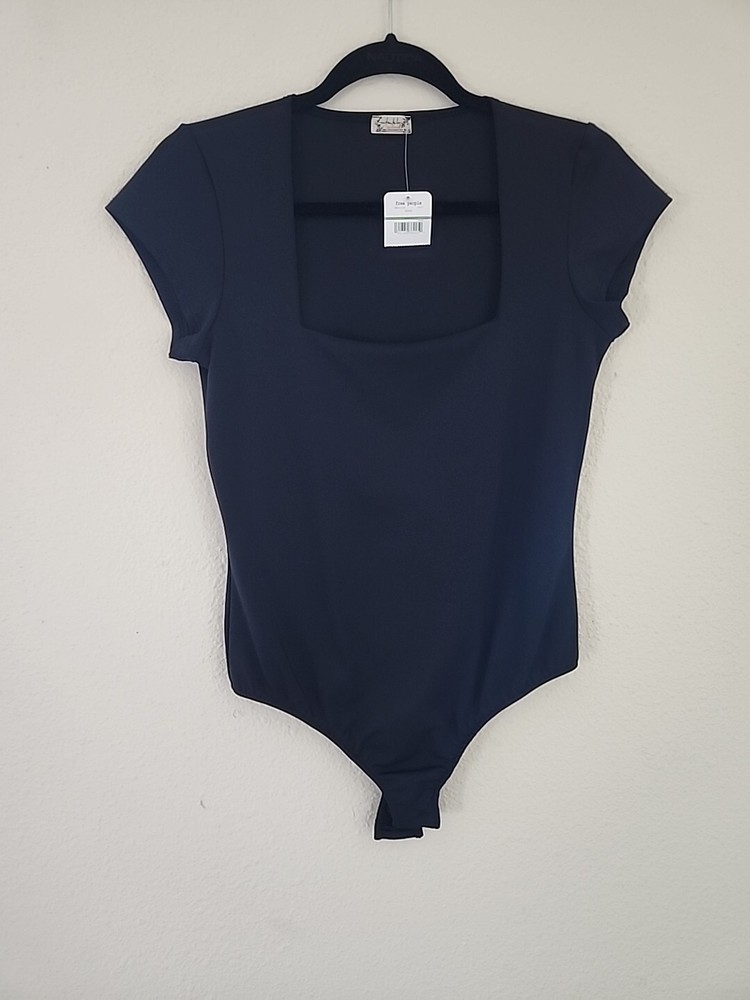 Free People Intimately black square neck body suit womens large contemporary