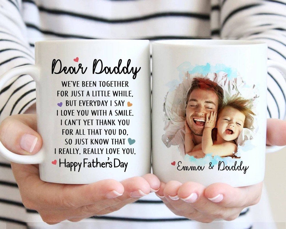 Personalized Dad And Baby Portrait Mug From Photo Custom Fathers Day Gift Dear