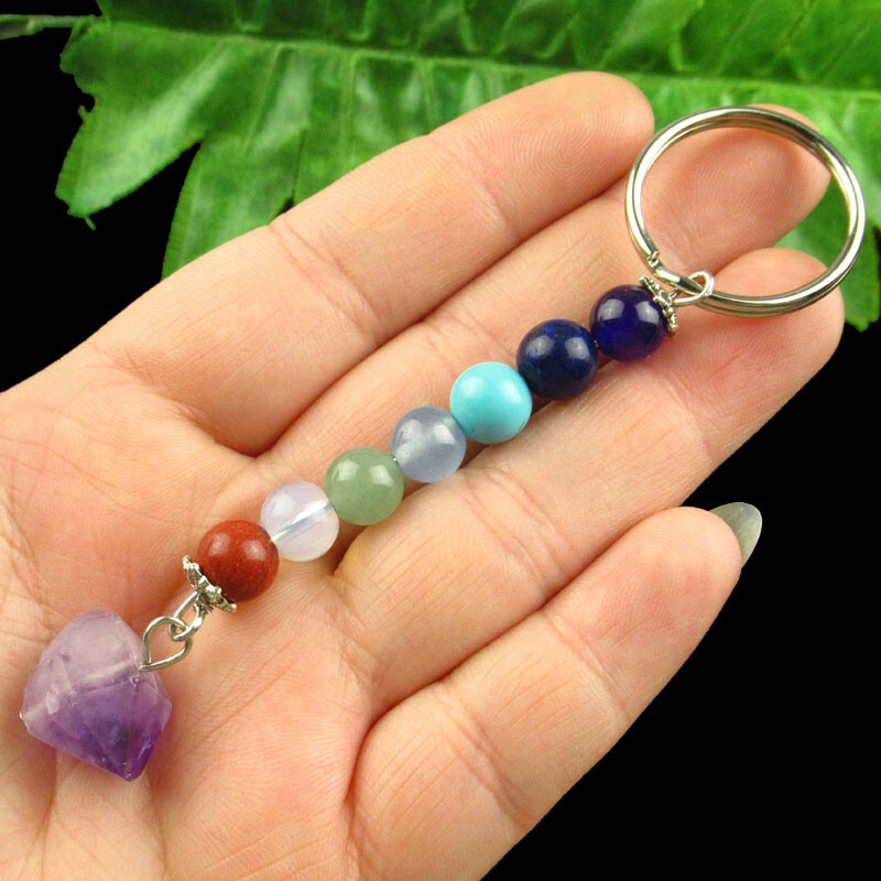 5Pcs Amethyst Gems Stone 7Chakra Key clasp Pendants Reiki Healing Amulet K88239