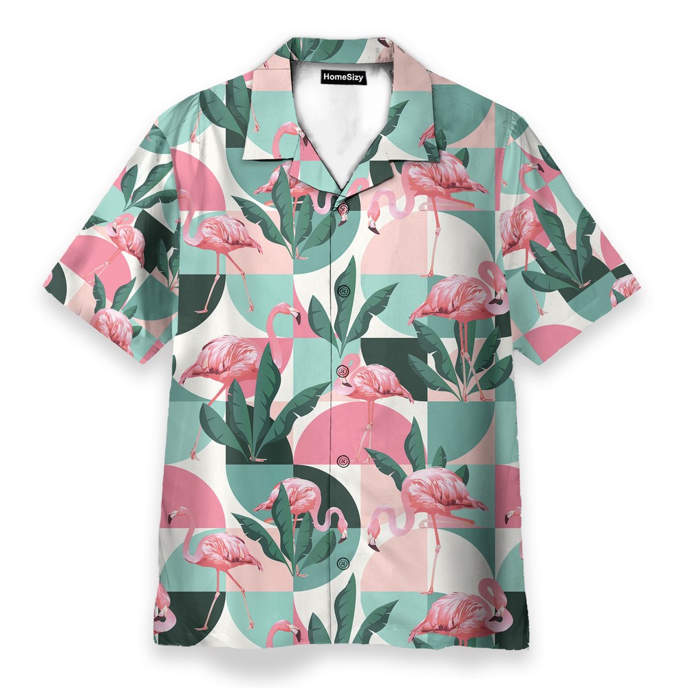 Pink Flamingo Mens Buttons Up Shirts   Hawaiian Shirt Beach Shorts