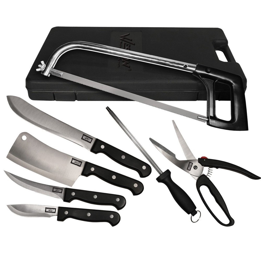 10-Piece Game Processing Knife Kit with 8-Inch Butcher Knife, 6-Inch Cleaver, 5.3-Inch Fillet Knife, and More for Precision Cutting and Prep