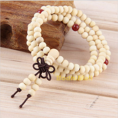 Buddhist Buddha Meditation Wood Prayer 6mm 108 Beads Mala Bracelet - White