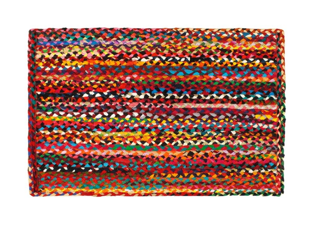 Boho Farmhouse Cotton Chindi Braid Rag Rug - Rustic Accent Rug for Home Decor