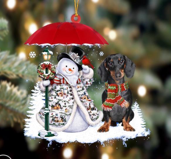 Dachshund With Snowman Christmas Ornament Christmas Ornament